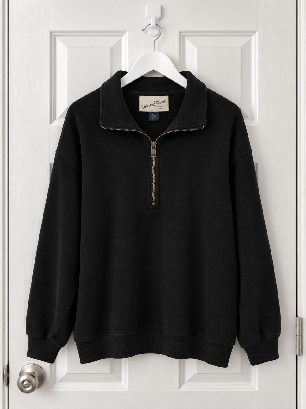 Universal Thread Quarter Zip Pullover Sweatshirt Black Collared Oversized XXL